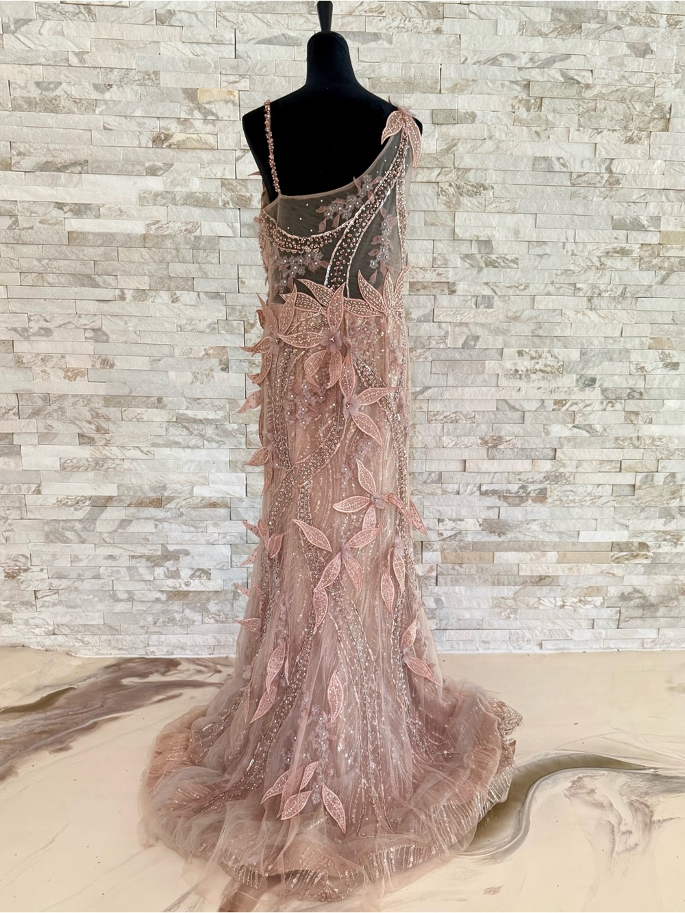 Terani Couture Blush Pink Beaded Floral Mermaid Evening Dress - Picture 13 of 15
